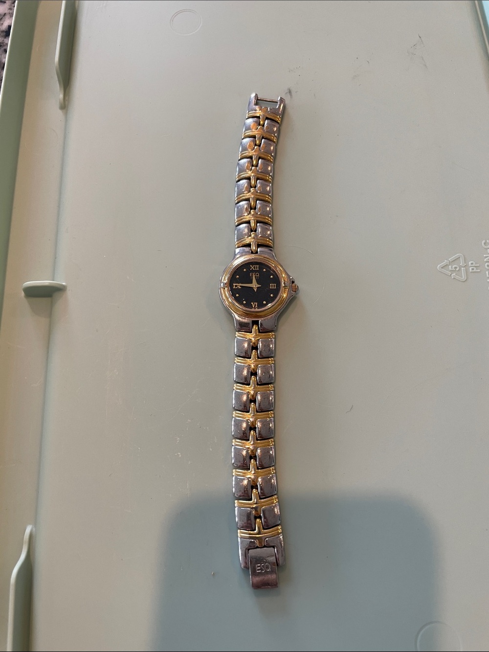 ESQ, Two-Tone Women's Watch with Black Dial and Gold Accents